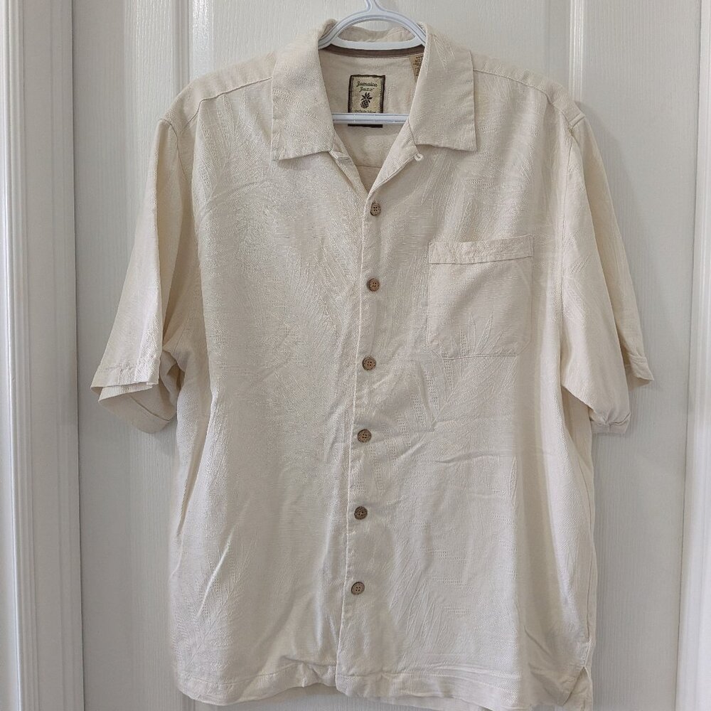 Jamaica Jaxx 100% Silk Hawaiian Shirt Mens Medium Ivory Jacquard
